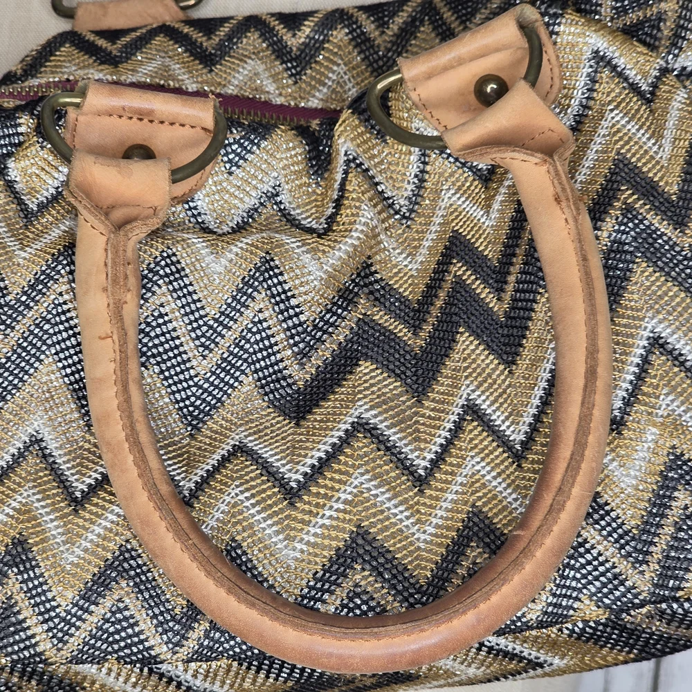 Miss Albright for Anthropologie Metallic Ikat Chevron Satchel